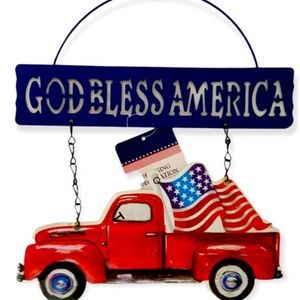 ❤️2/$10 ❤️ Hanging Patriotic Sign - Welcome Sign - Metal Flag, - Red Truck